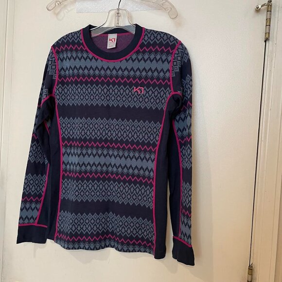 KARI TRAA AGNES BASE LAYER WOMENS XL NAVY BLUE PINK - Picture 1 of 7